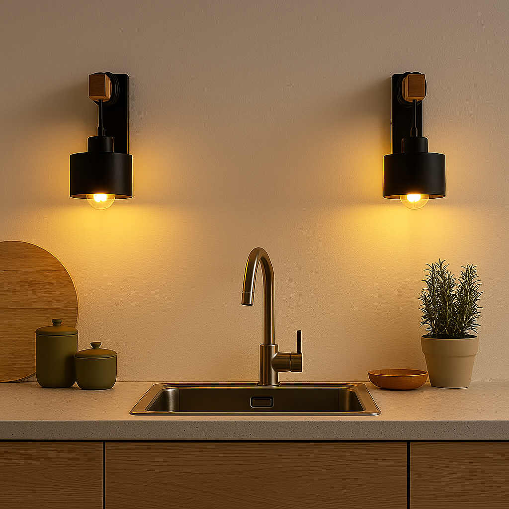LED-Wandleuchte | Elsa | Schwarz + Holz | E27-Fassung