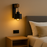 LED-Wandleuchte | Elsa | Schwarz + Holz | E27-Fassung