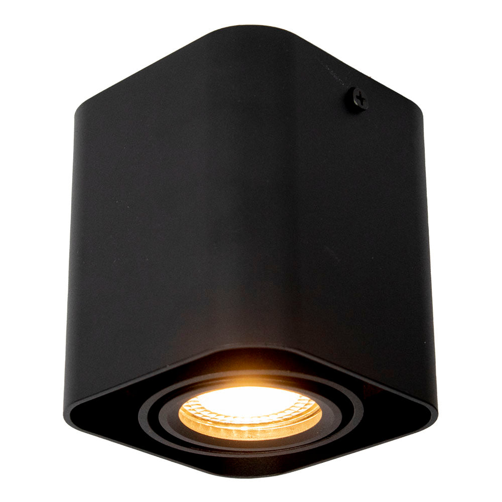 Opbouw spot armatuur zwart | 90x100mm | vierkant | dimbaar | incl. lamp -