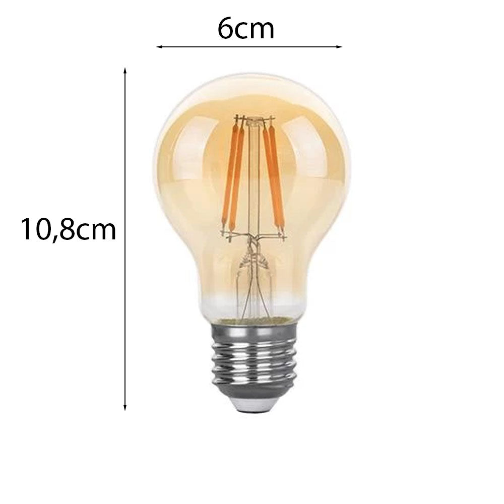 LED Filament lamp 6W | A60 | 3-step Dimbaar | E27 | 2700K - Warm wit | Afmetingen