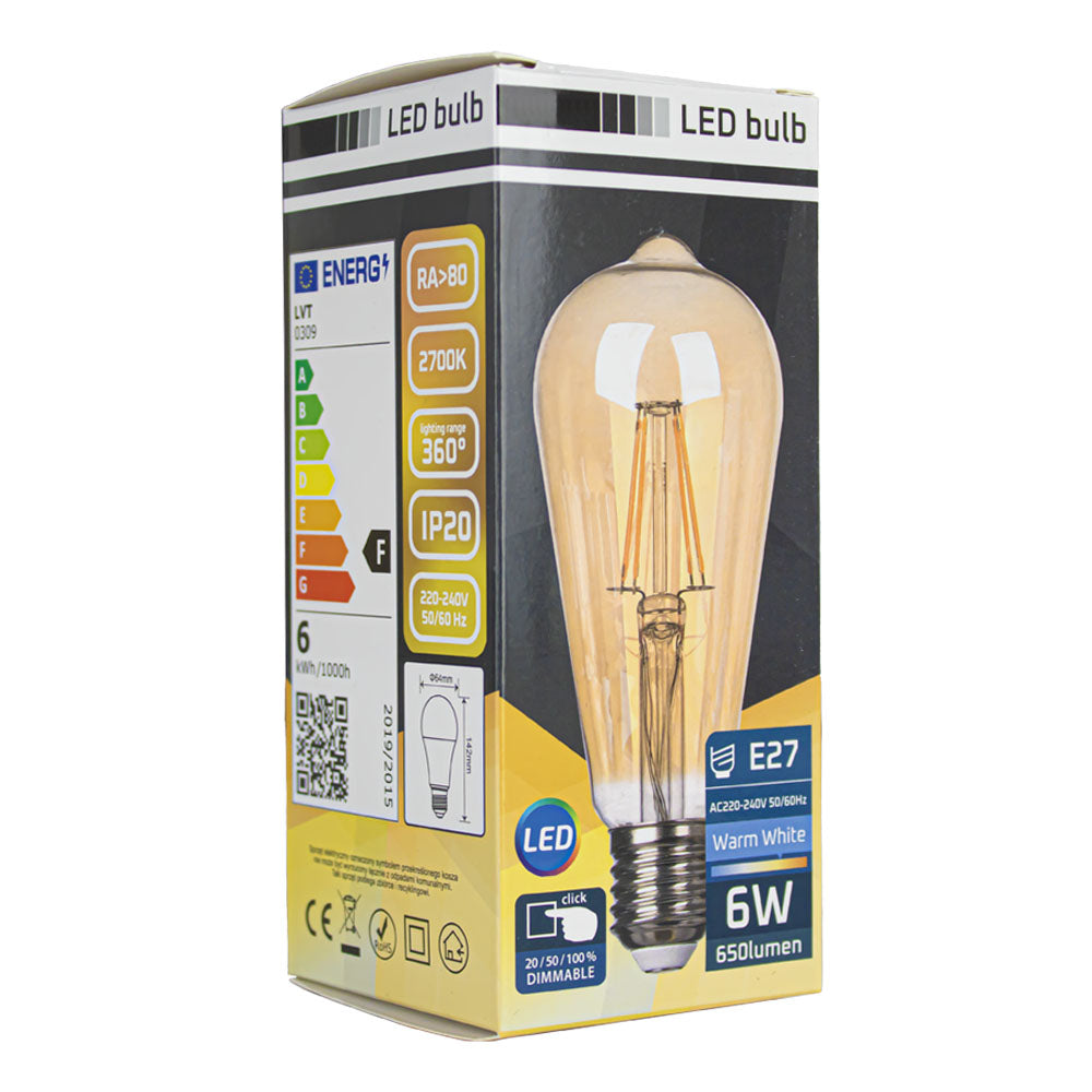 LED Filament lamp 6W | ST64 | 3-step Dimbaar | E27 | 2700K - Warm wit | Doos