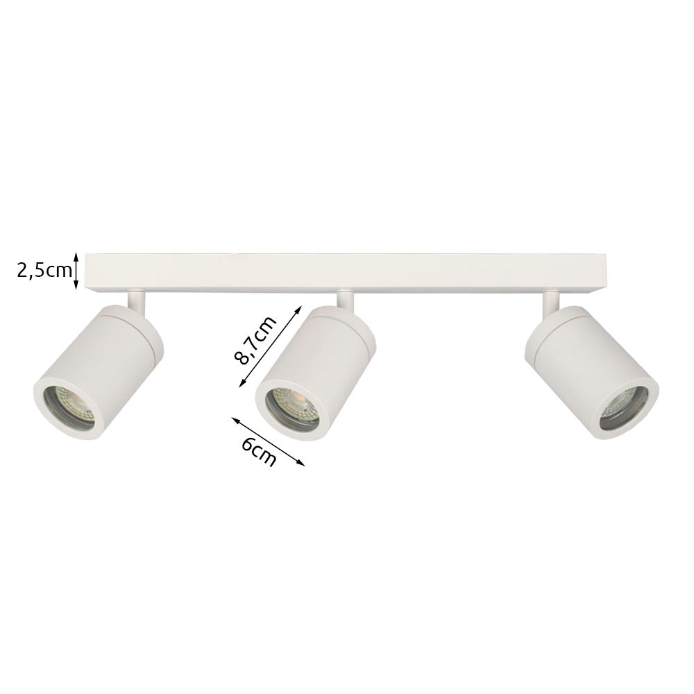 Badkamer plafondspot | driedubbel | Wit | IP44 | GU10 fitting - afmetingen lamp