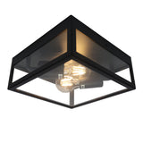 Plafondlamp metaal en glas | Waterbestendig | 2x E27 fitting | Zwart | Aan foto