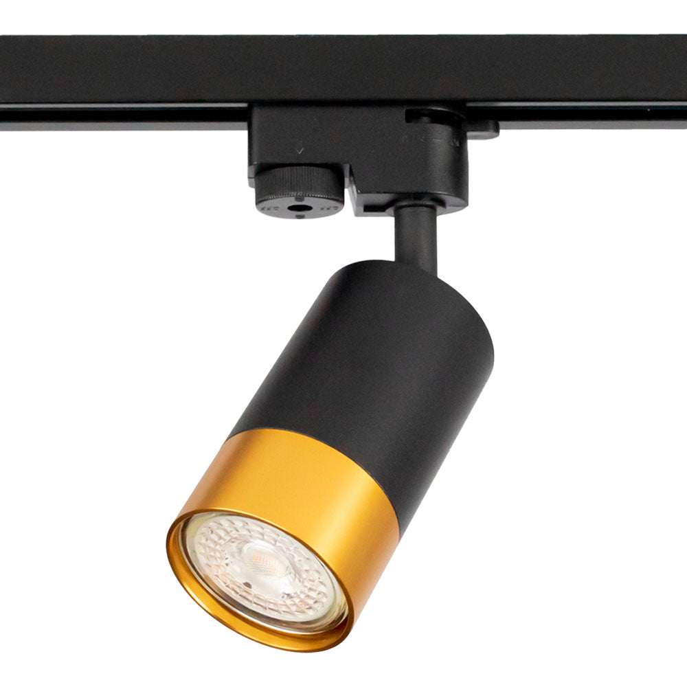 1 fase railspot zwart met gouden ring - GU10 - incl. lamp