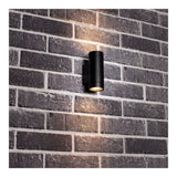 LED Buiten lamp-Nubia-IP44-2x GU10-Antarciet-voorkant-aan de muur-licht aan