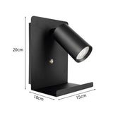 LED Wandlamp - Bedlamp met plateau | Incl. USB | Zwart | GU10 fitting - afmetingen