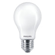 Philips LED-Lampe in klassischer Birnenform, E27-Fassung, Vorderansicht vor weißem Hintergrund.