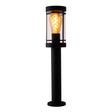 Schwarze moderne Außenlampe mit Retro-Glühbirne, Zylinderdesign und Glasabdeckung, Vorderansicht auf weißem Hintergrund.