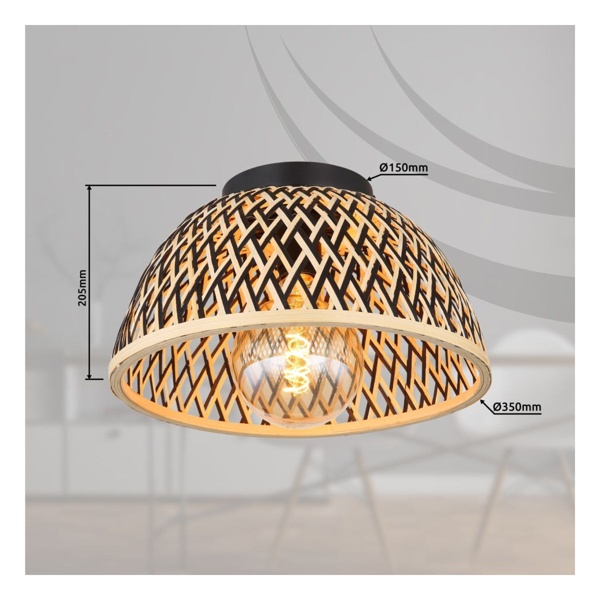 Plafondlamp COLLY ø35CM  E27 Matt zwart 1-Lichts Bamboe