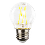 Helle LED-Filamentlampe mit E27-Fassung, kugelförmiges Design, Frontansicht