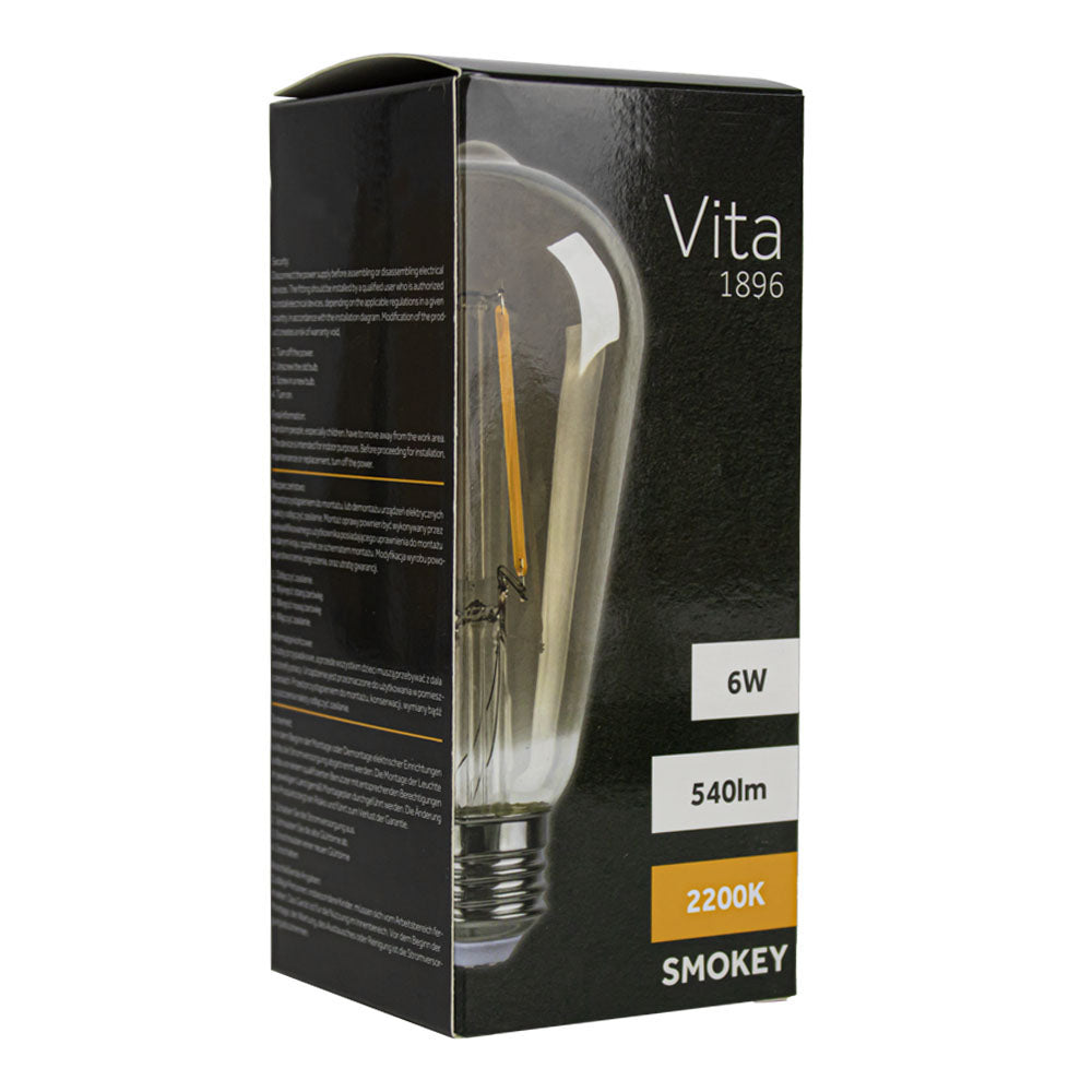 LED filament lamp smoked | 64mm | 6 Watt | Dimbaar | 2200K - Extra warm | E27 | Doos