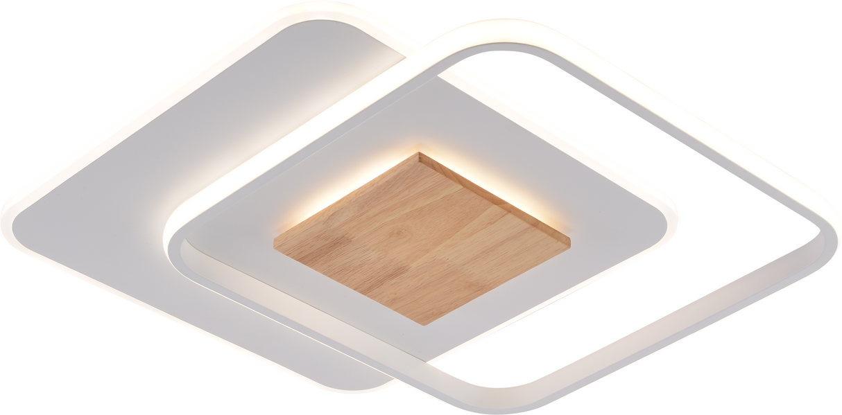 LED-Deckenleuchte CCT 60W Weiß + Holz dimmbar + Fernbedienung rund 5180 lm