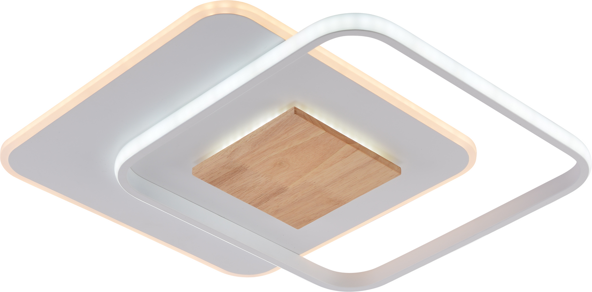 LED-Deckenleuchte CCT 60W Weiß + Holz dimmbar + Fernbedienung rund 5180 lm
