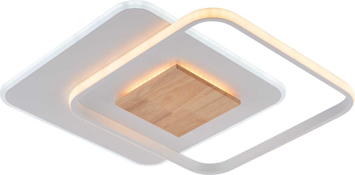 LED-Deckenleuchte CCT 60W Weiß + Holz dimmbar + Fernbedienung rund 5180 lm