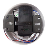 Draufsicht eines elektronischen Spannungsteilers in einem runden Kunststoffgehäuse mit sichtbarer Verkabelung und Montagehalterungen.