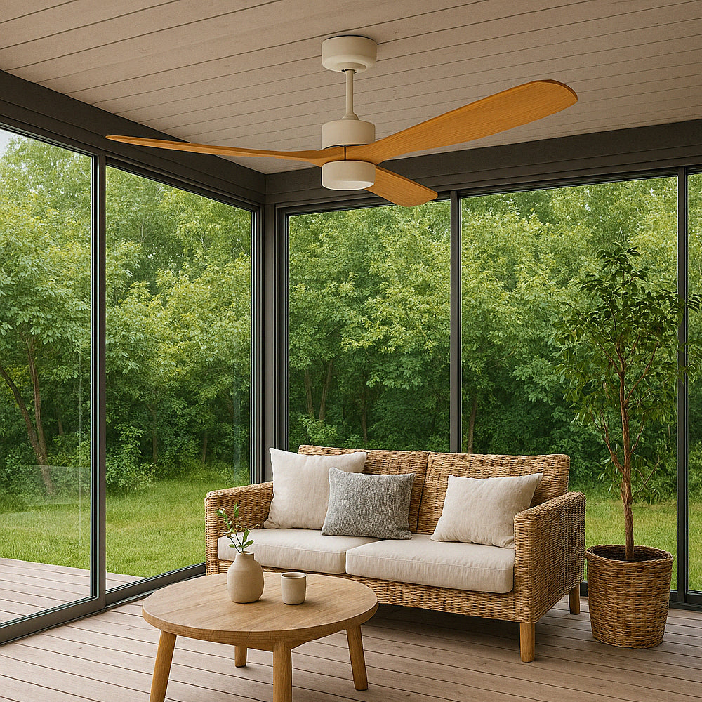 LED-Deckenventilator | Holz + Weiß | 18W | 1440 Lumen | CCT – Farbwechsel | Nicht dimmbar
