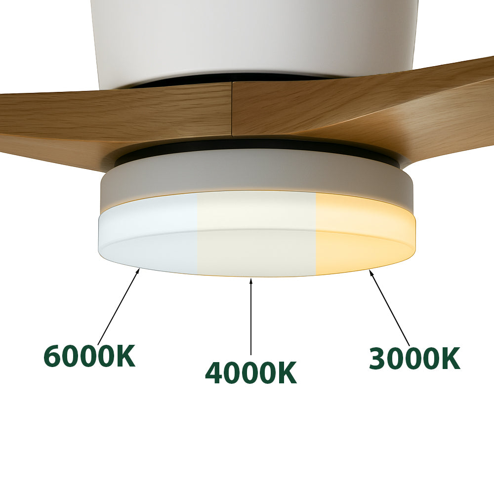 LED-Deckenventilator | Holz + Weiß | 18W | 1440 Lumen | CCT – Farbwechsel | Nicht dimmbar