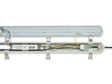 Offene wasserdichte LED-Leuchte mit interner Verkabelung und elektronischem Philips-Treiber, Draufsicht.