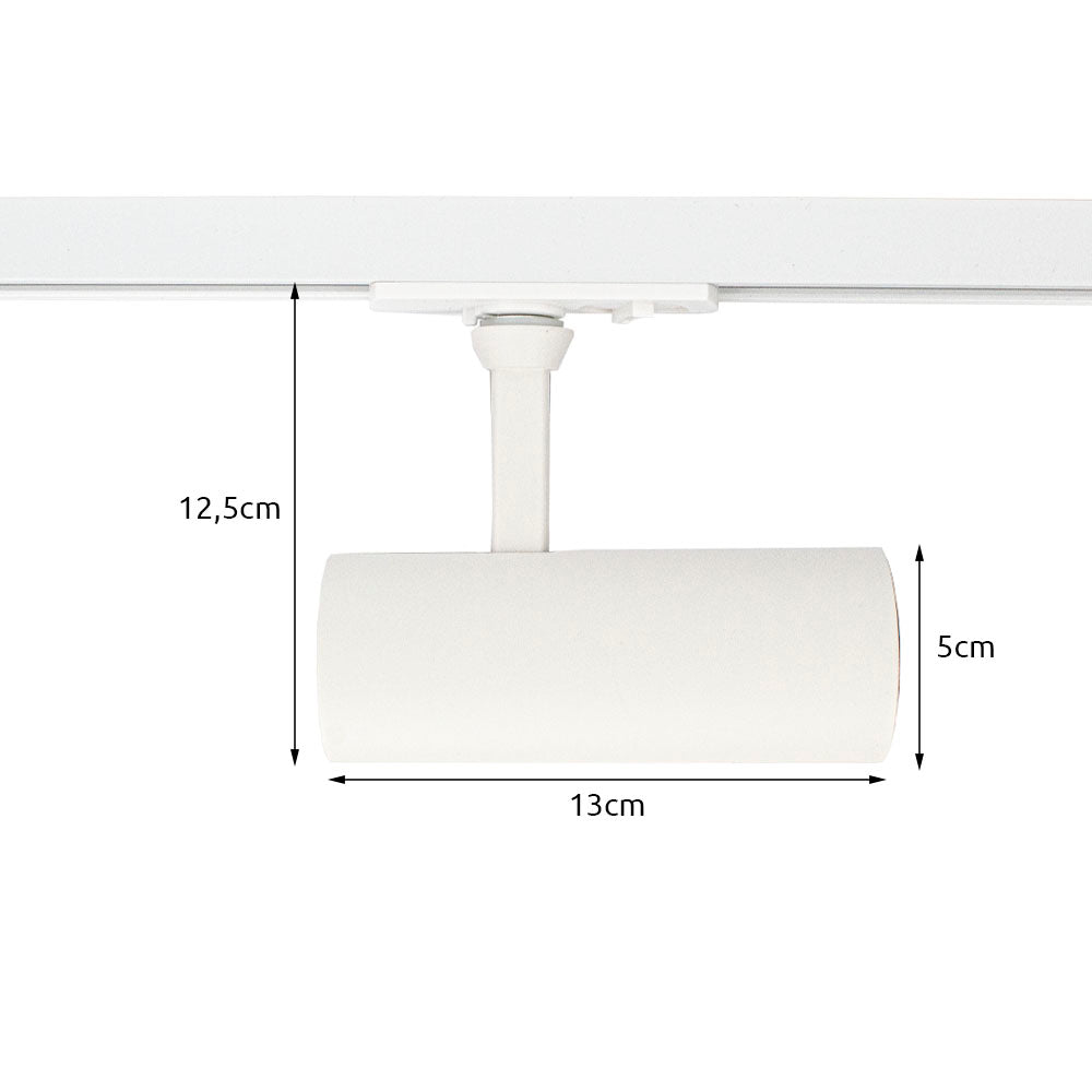 LED 1-fase Railspot - Dimbaar - 10W - 2700K - Wit - vooraanzicht - met afmetingen