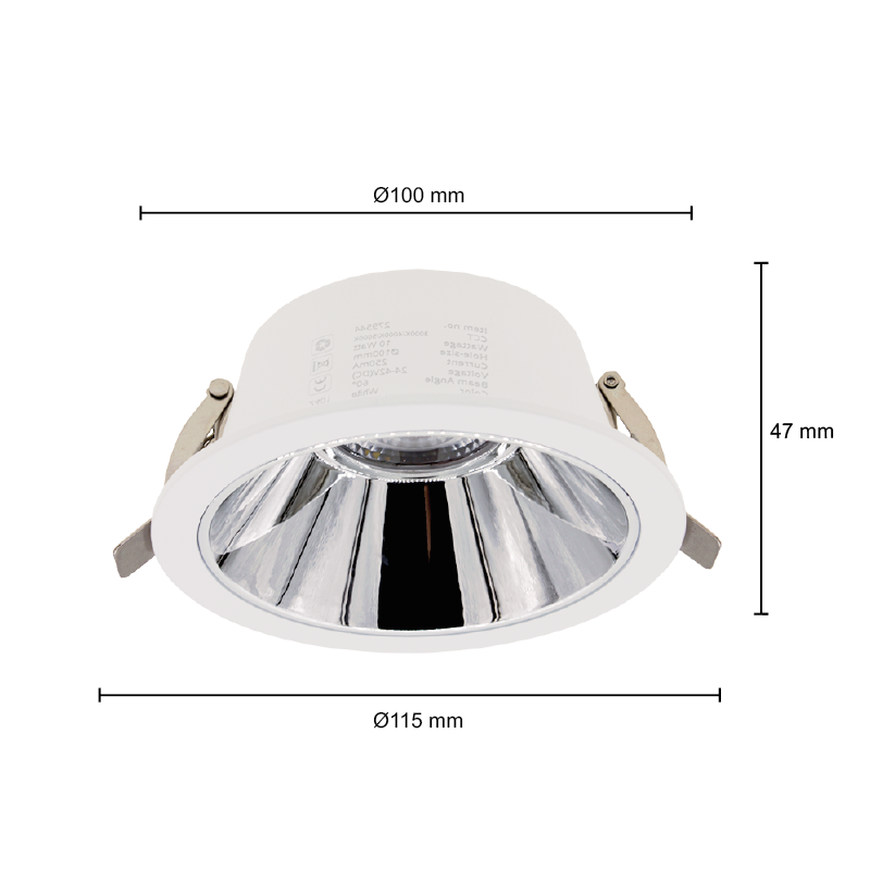 LED DOWNLIGHT | KERBER | CCT-SWITCH | Ø100MM | 10W | WIT | Afmetingen