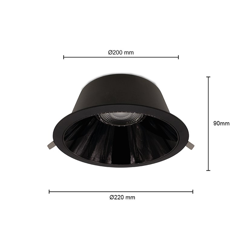 LED DOWNLIGHT | KERBER | CCT-SWITCH | Ø200MM | 20W | ZWART | Afmetingen