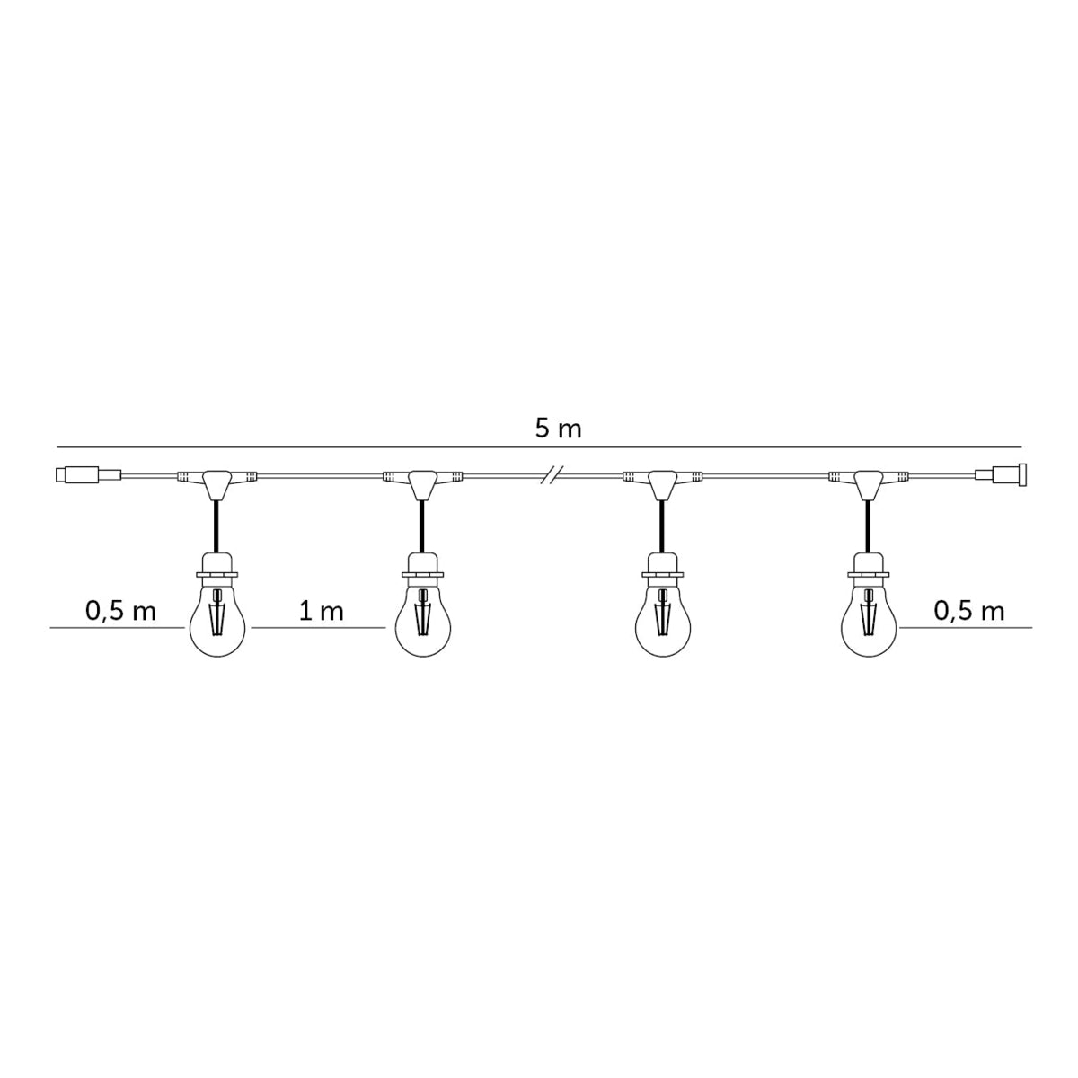 5 Meter langes Prickkabel – Lichtkabel 5x E27-Fassung | Anschließbar | KRETA