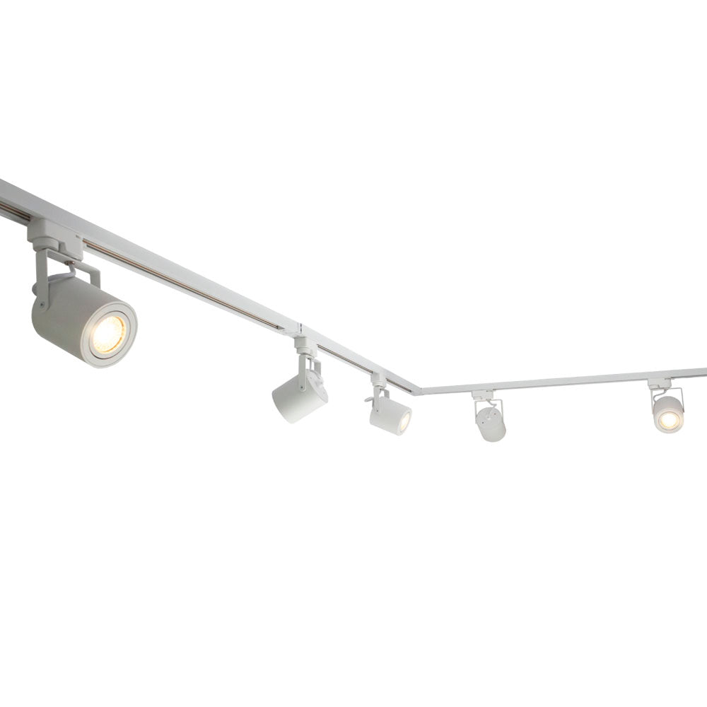 LED 1-fase Rails - Wit - 3 meter - Inclusief 5 railspots - vooraanzicht - close up - lamp aan