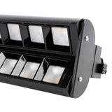 Nahaufnahme einer rechteckigen schwarzen LED-Wandfluterleuchte mit mehreren reflektierenden Lichtmodulen, ideal für Fassadenbeleuchtung und Akzentbeleuchtung.