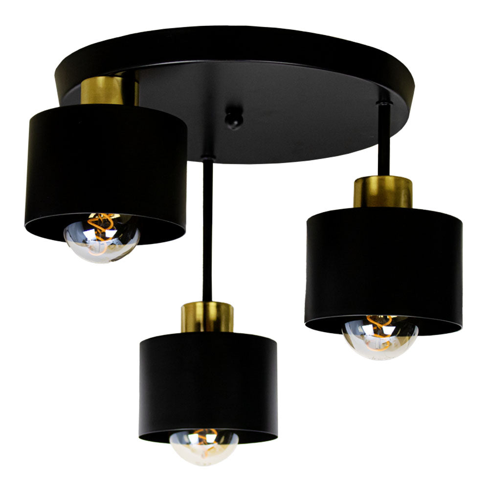 Plafondlamp 3-voudig zwart - Goud | metaal | 3x E27 fitting | Ø30cm | Uit foto