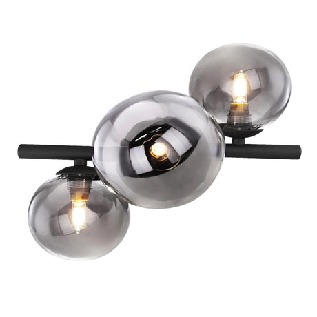 Plafondlamp zwart met 3 bollen smoked