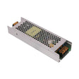 LED-Netztrafo mit perforiertem Metallgehäuse, schräge Draufsicht auf die rechteckige Bauform mit sichtbarer Elektronik und Anschlusspunkten.