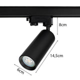 LED Railspot voor GU10 spot | Ø60 x 144mm | 3-fase | Zwart | Afmetingen