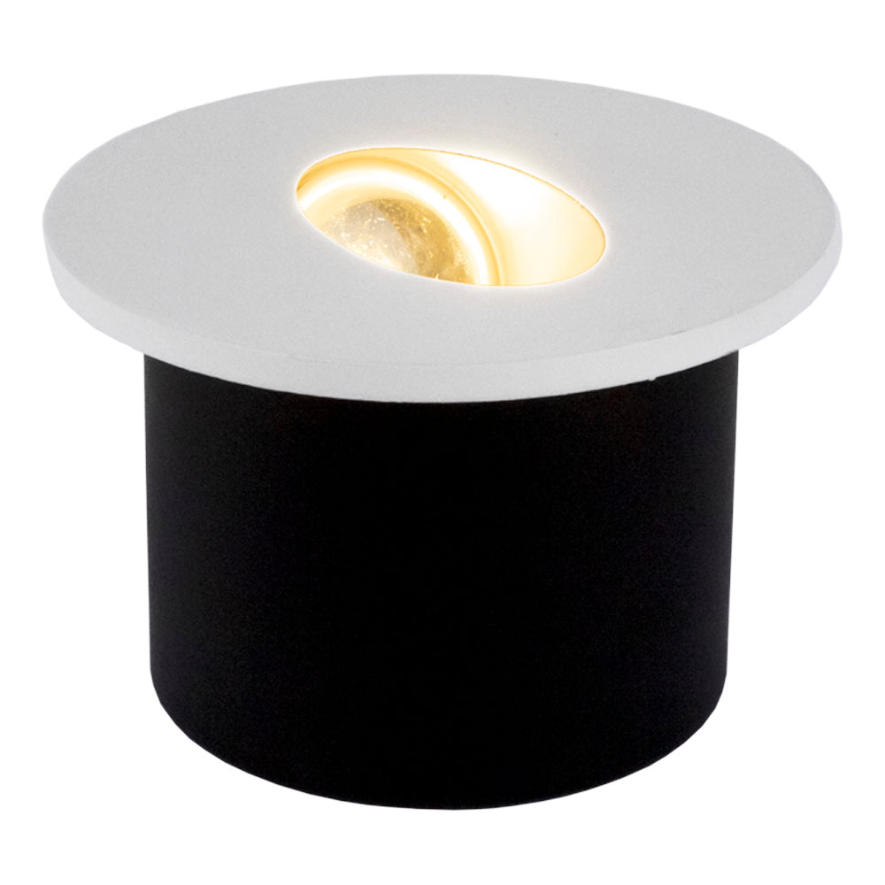 LED trapverlichting - wandlamp inbouw rond - Wit - Ø60mm - 3Watt - 3000K - vooraanzicht - lamp aan