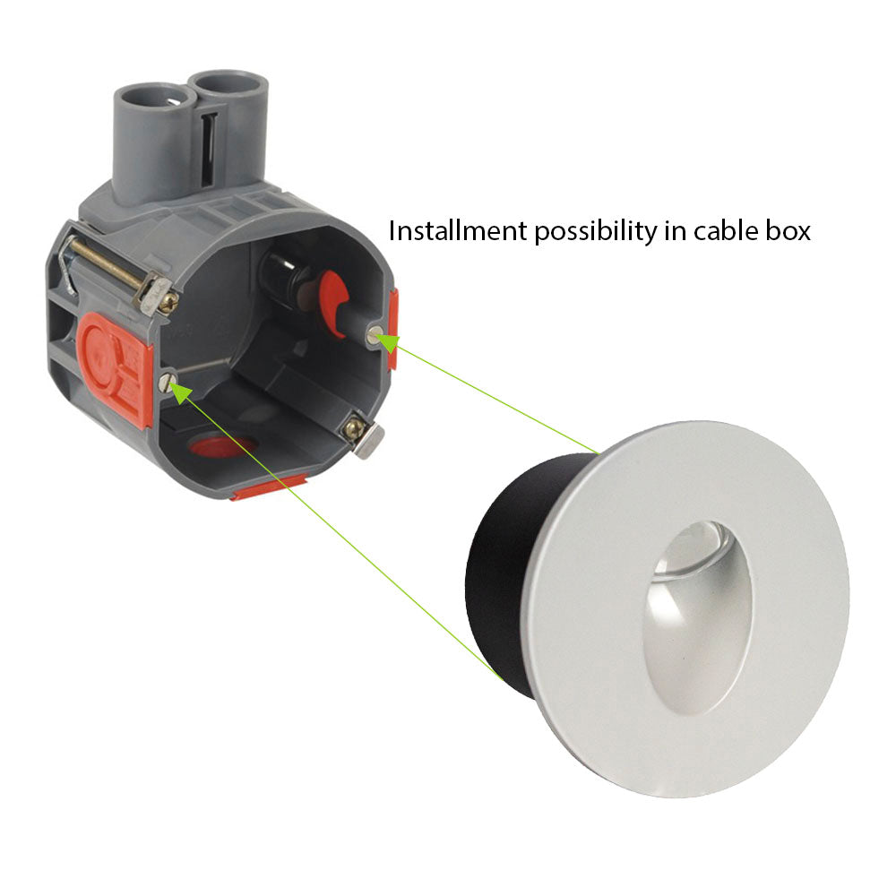 LED-Treppenbeleuchtung - Wandleuchte Einbau rund | Weiß | Ø60mm | 3Watt | 3000K.