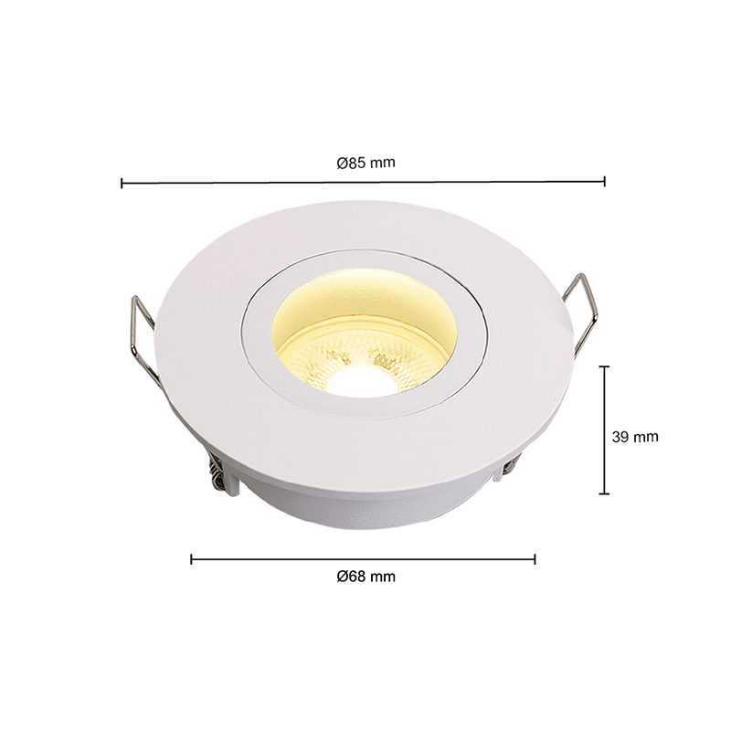 Witte spot armatuur Ø68mm| Enkel | Rond | MR16 | Afmetingen