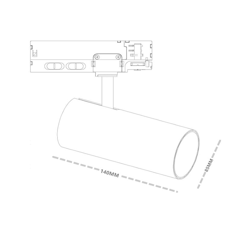 3-Fase Railspot | Rosalin | 10W-20W-30W | Zwart | Dimbaar | CCT-Switch | Afmetingen