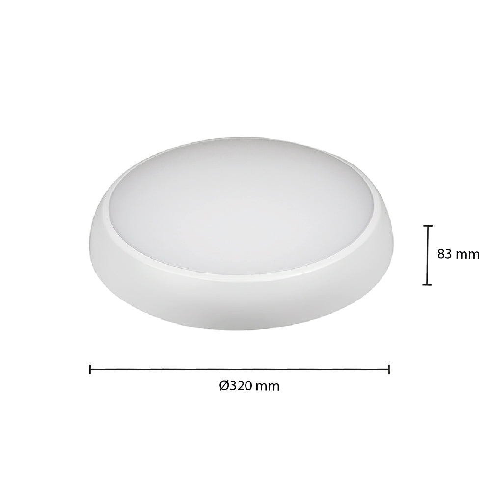 Plafondlamp | Neso | Met Noodunit | IP54 | 13W | CCT-Switch | Boven perspectiefPlafondlamp | Neso | Met Noodunit | IP54 | 13W | CCT-Switch | Boven Afmetingen