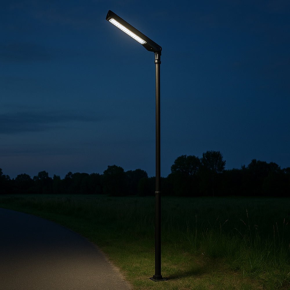 LED Solar Straßenlaterne mit Sensor | Ø50mm | 300 Watt | IP65 – Spritzwassergeschützt | Schwarz | Mit Fernbedienung