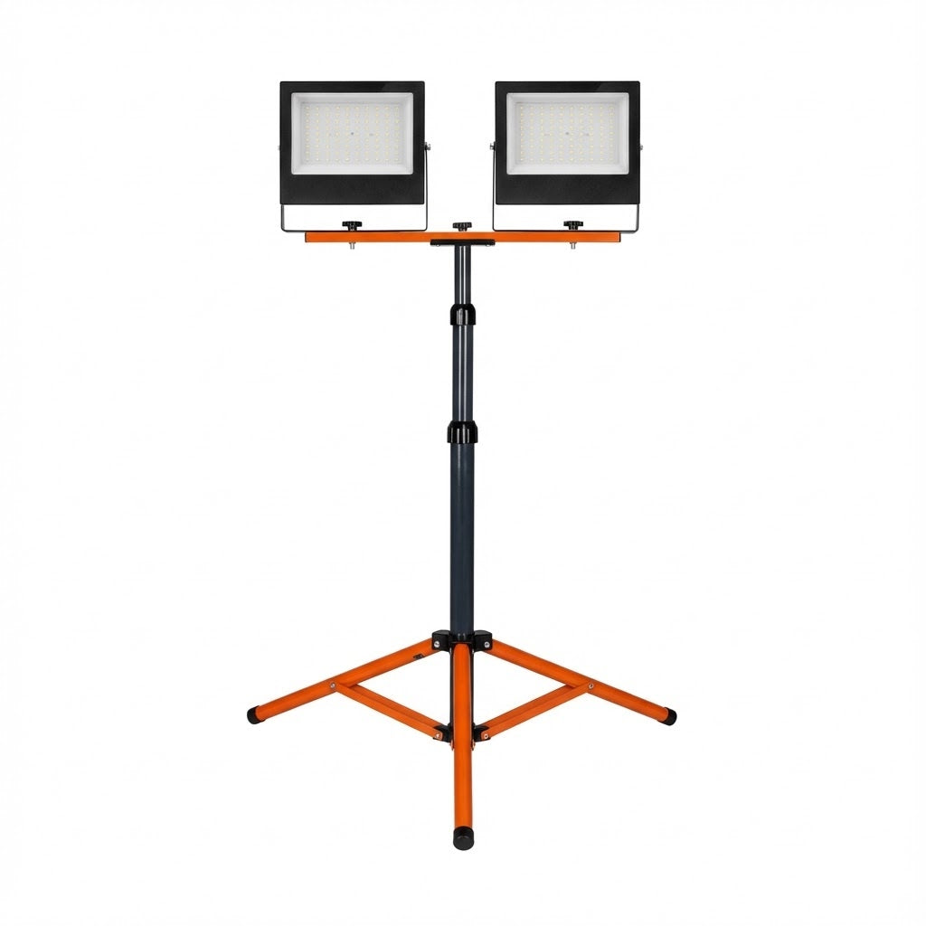LED Baustrahler auf Stativ | 2x 50W | Orange | 4500K