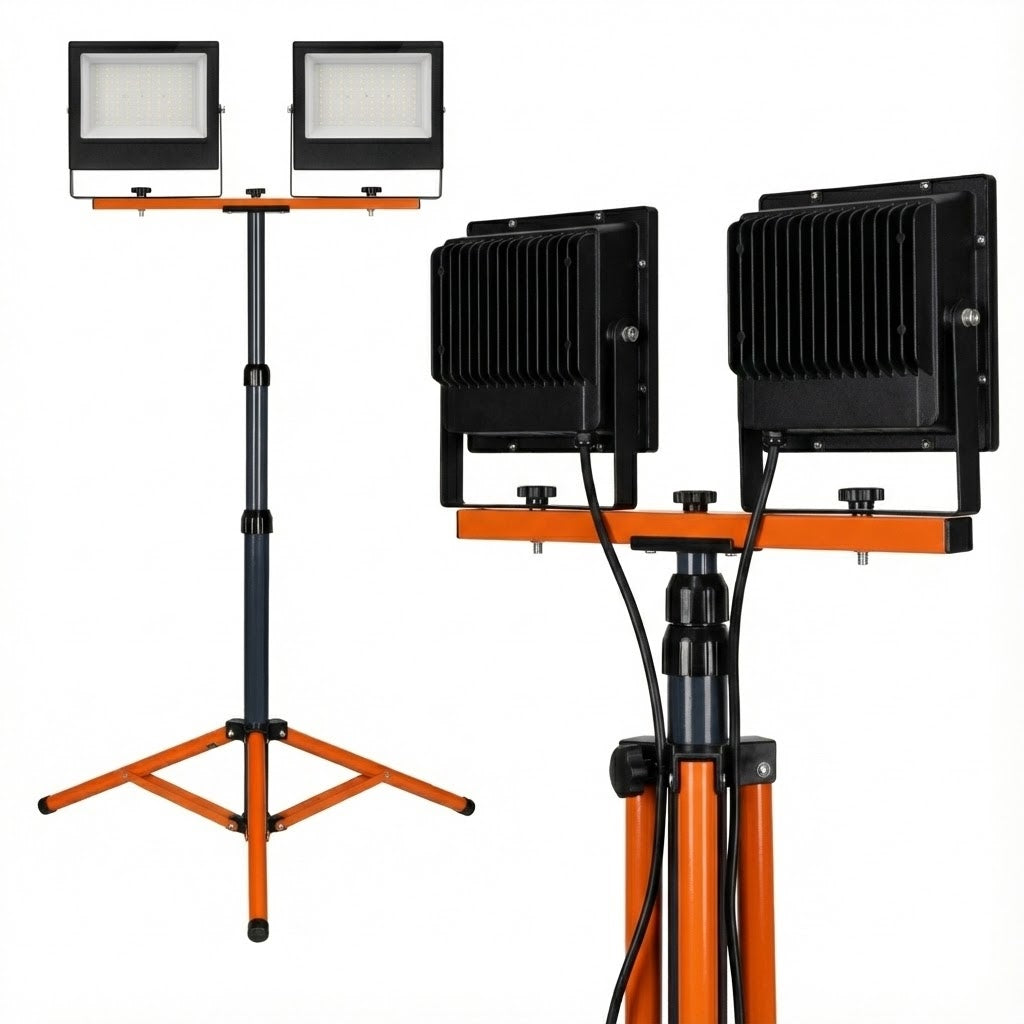 LED Baustrahler auf Stativ | 2x 50W | Orange | 4500K