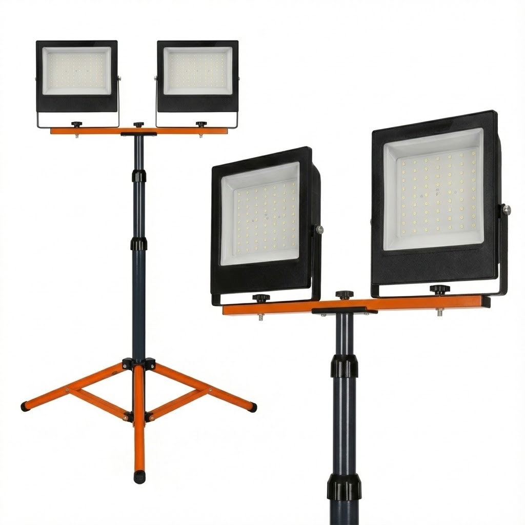 LED Baustrahler auf Stativ | 2x 50W | Orange | 4500K