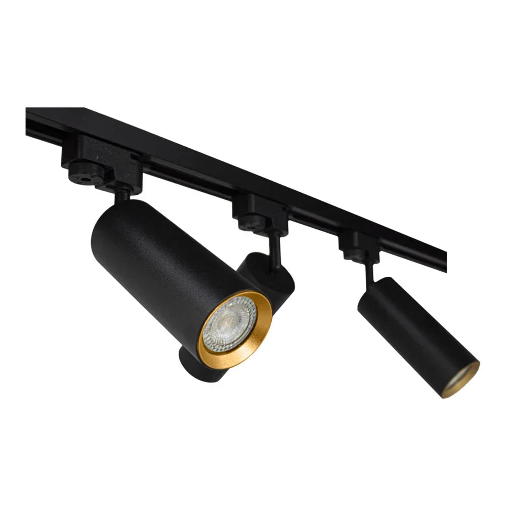 LED 1-Phasen-Schienen | Schwarz mit goldenem Ring | 1 Meter | Inklusive 3 Schienenspots