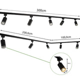 LED 1-Phasen-Schienen | Schwarz mit weißem Ring | 3 Meter | Inklusive 5 Schienenspots
