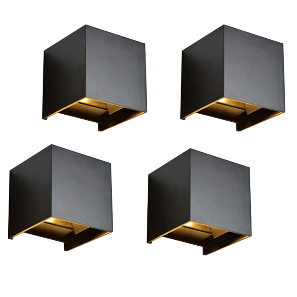 Bündel | LED-Würfel-Wandleuchte 6W | DIMMBAR | IP65 | schwarz | 4 Stück
