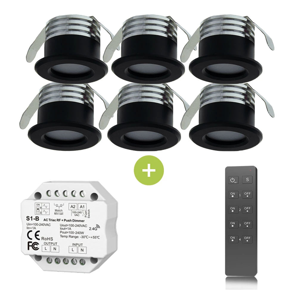 Bündel | LED-Veranda-Einbaustrahler | Ø31mm | 1,5W | Dimmbar - Schwarz | 6 Stück