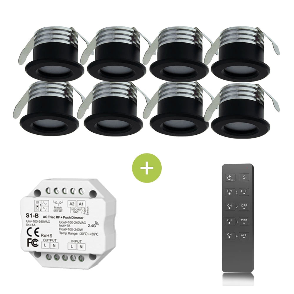 Bündel | LED-Veranda-Einbaustrahler | Ø31mm | 1,5W | Dimmbar – Schwarz | 8 Stück