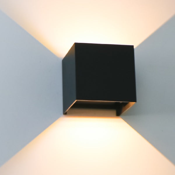 Cube wandlamp dimbaar - zwart - vierkant - Ip65 buiten