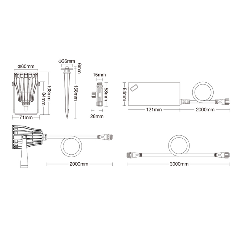 Prikspots | Mi-Light| 6W | RGB+CCT | 24V | Volledige set | Afmetingen