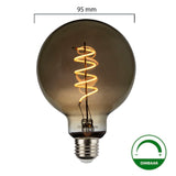 LED Filament Globe lamp smoked - spiraal | 95mm | 4 Watt | Dimbaar | 2200K - Extra warm