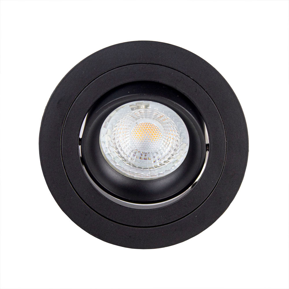 GU10-spot-armatuur-80mm-Kantelbaar-Enkel-Rond-Zwart-voorkant-met-spot